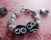 white & black stone bracelet and earrings