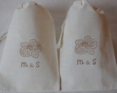 50 Personalized Wedding Favor Bags - Brown Orchid Organic Muslin Cotton Gift Bags 4x6 Great for Weddings