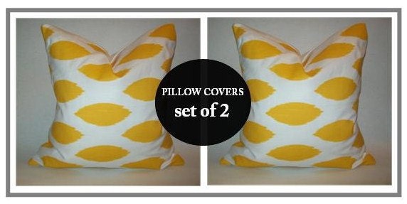 Ikat Pillow.SET OF TWO.16x16 inch.Pillow Covers.Yellow.Cushion Covers