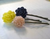 Bobby Hair Pins resin flower dahlia rose (set of 3)