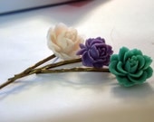 Bobby Hair Pins resin flower rose peony rose (set of 3)