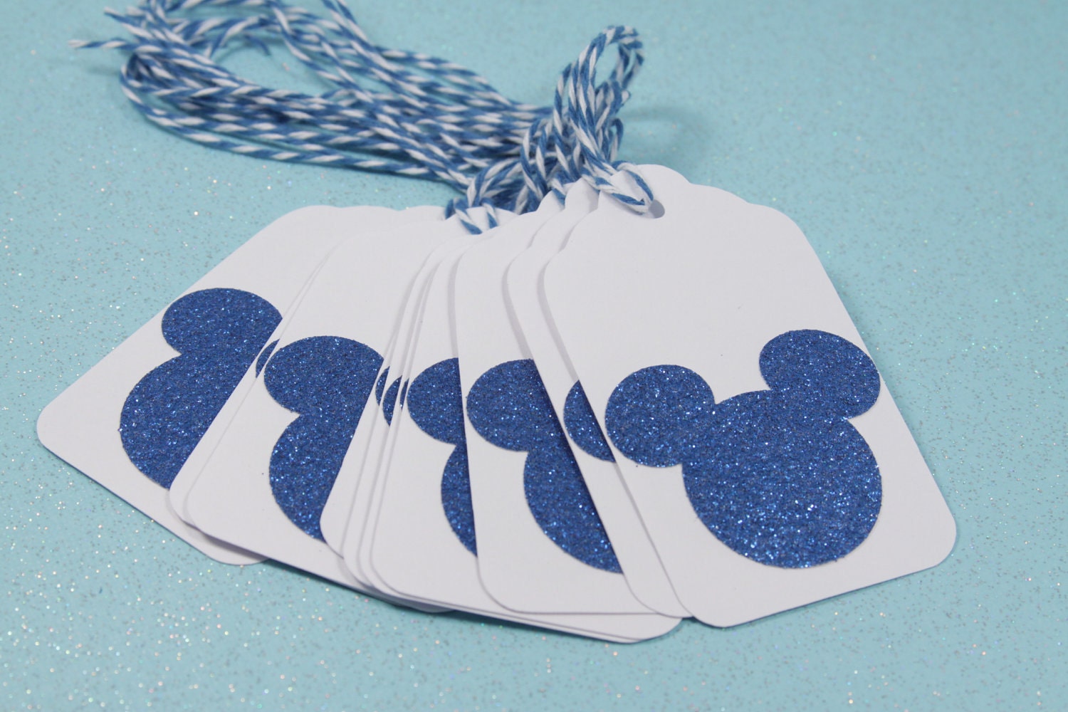 Mickey Mouse Large Gift Tags White/Blue Glitter Set of 10