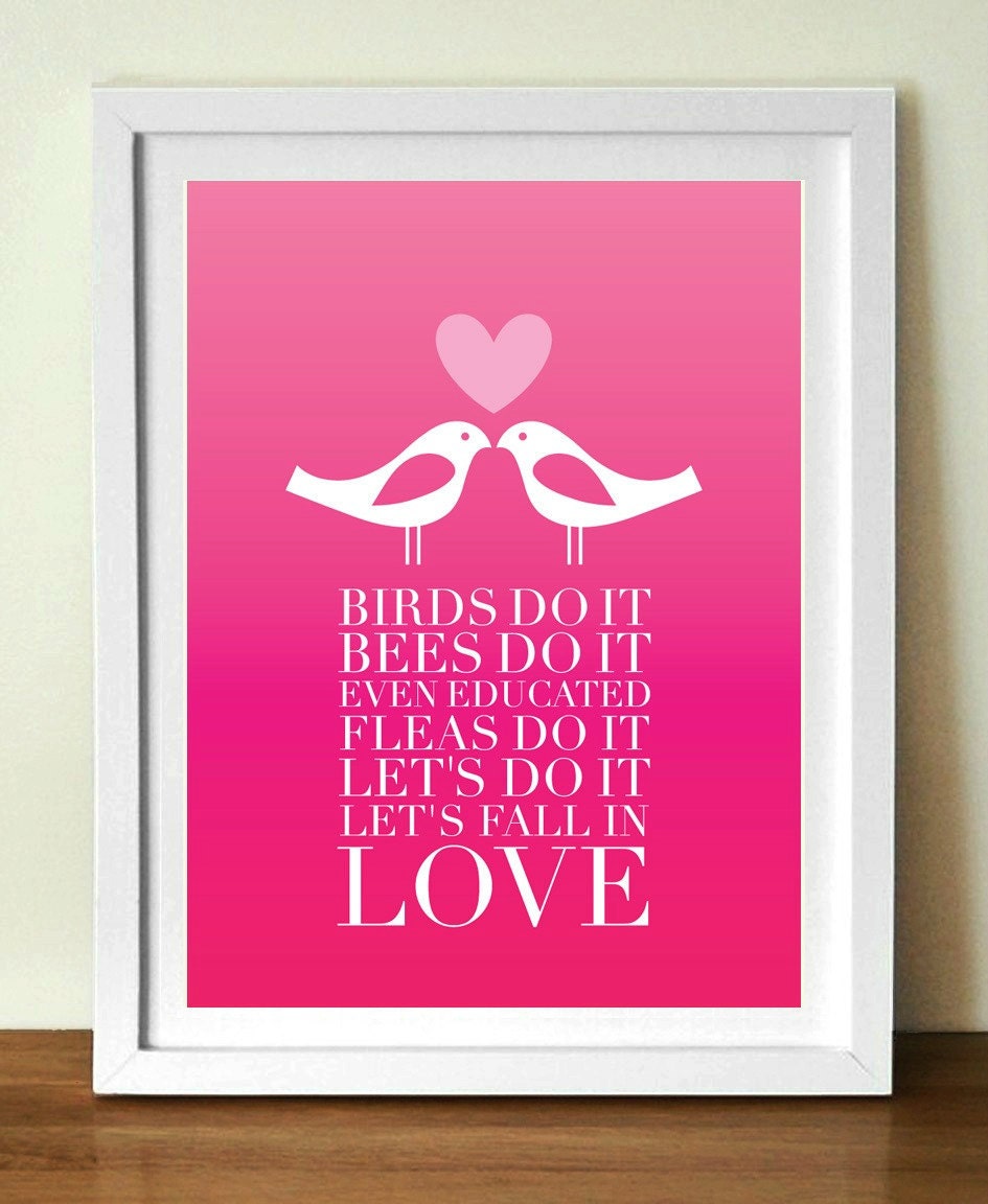 BIRDS DO IT poster print, A3 (11 x 17 in) pink