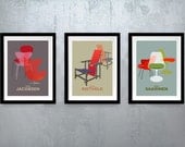 Jacobsen, Rietveld & Saarinen  3 Mid Century Danish Chair Prints, 8 x 10 (A4), Artists Giclee prints