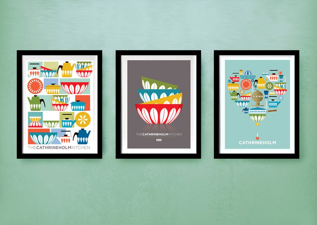 CATHRINEHOLM Mid Century Modern set of 3 prints, 8 x 10 (A4)