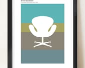 Mid century modern poster print, Arne Jacobsen Swan Chair, A3 giclée print