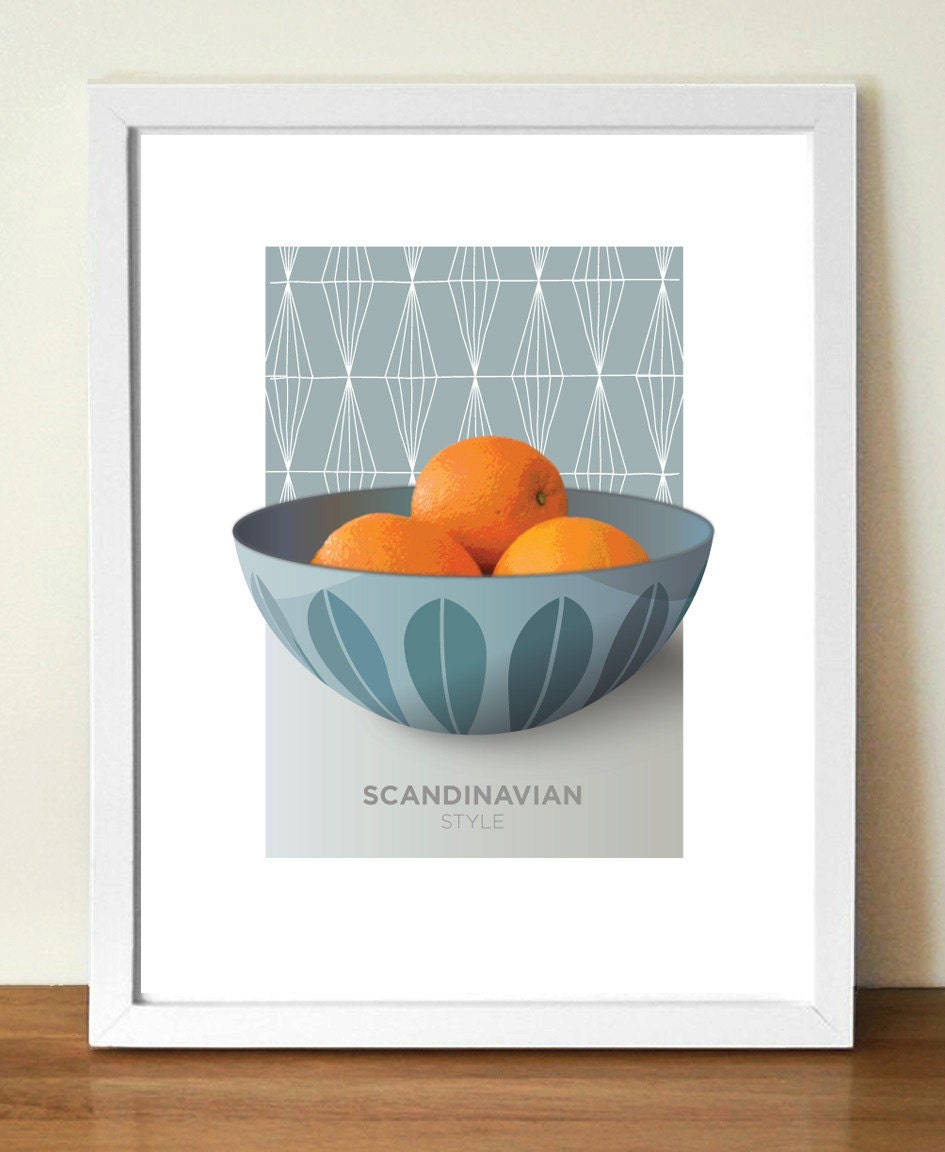 CATHRINEHOLM, mid century, poster print, Enamelware bowl with oranges, (A3) artists giclée print