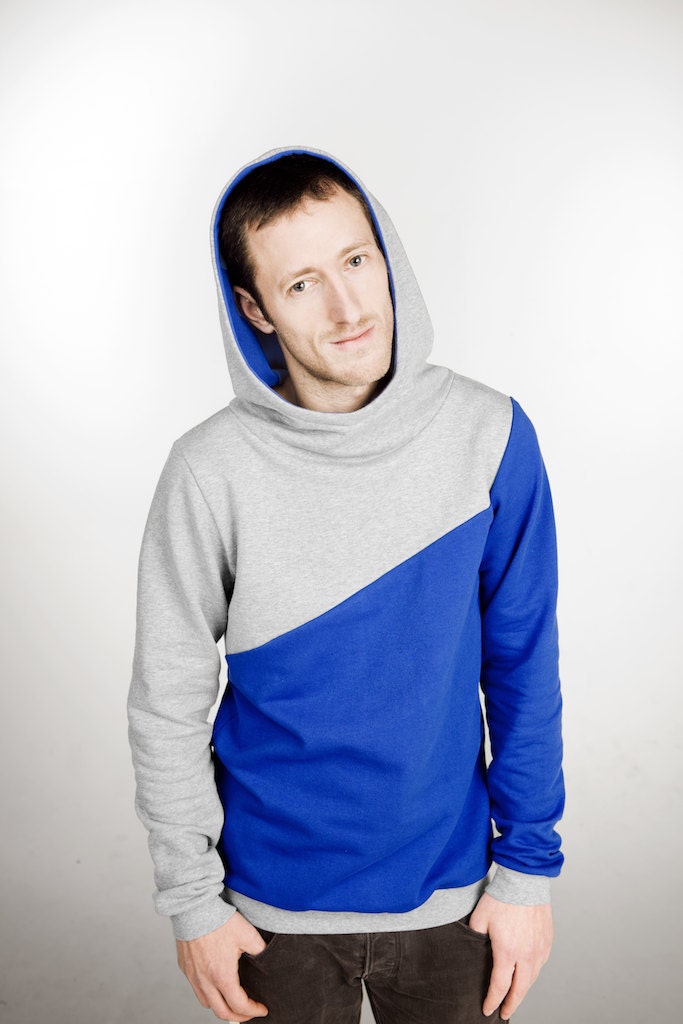 hoody / sweater / jumper "männertreu", blue - grey
