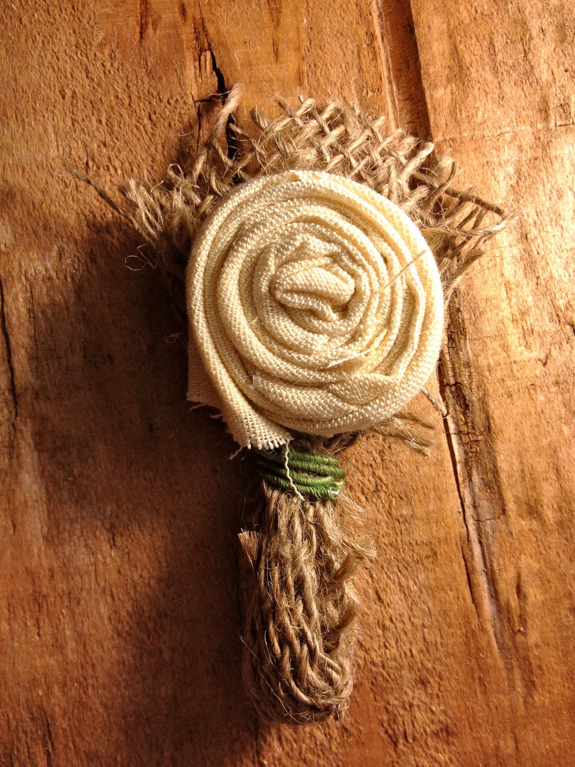 Burlap Flower Boutonniere- Set of three