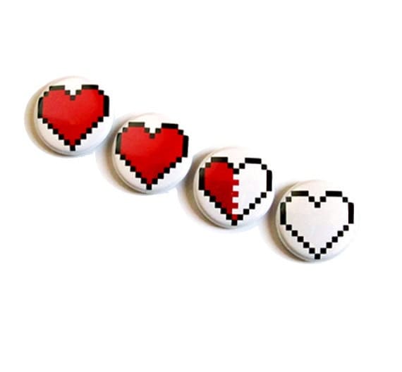 Pixel Heart Magnet Set Decoration 8 bit Zelda Geek Love