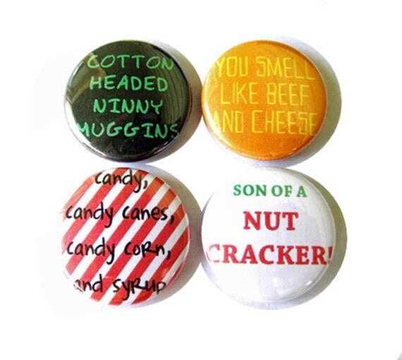 Buddy the Elf Pinback Button Set of 4 (Part Two) Funny Christmas Holiday Decor Movie Quotes Pins