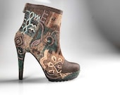 High Heels - Handmade fabric and leather booties - made to order - 30% OFF