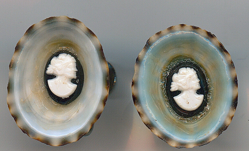 Vintage Hand made Seashell Cameo  Earrings