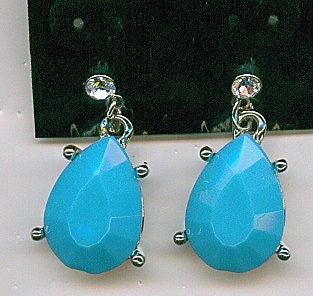 Vintage Necklace and Earrings Set.  Silver Tone, Large Blue Rhinestones, Blue Beads, Blue Ribbons