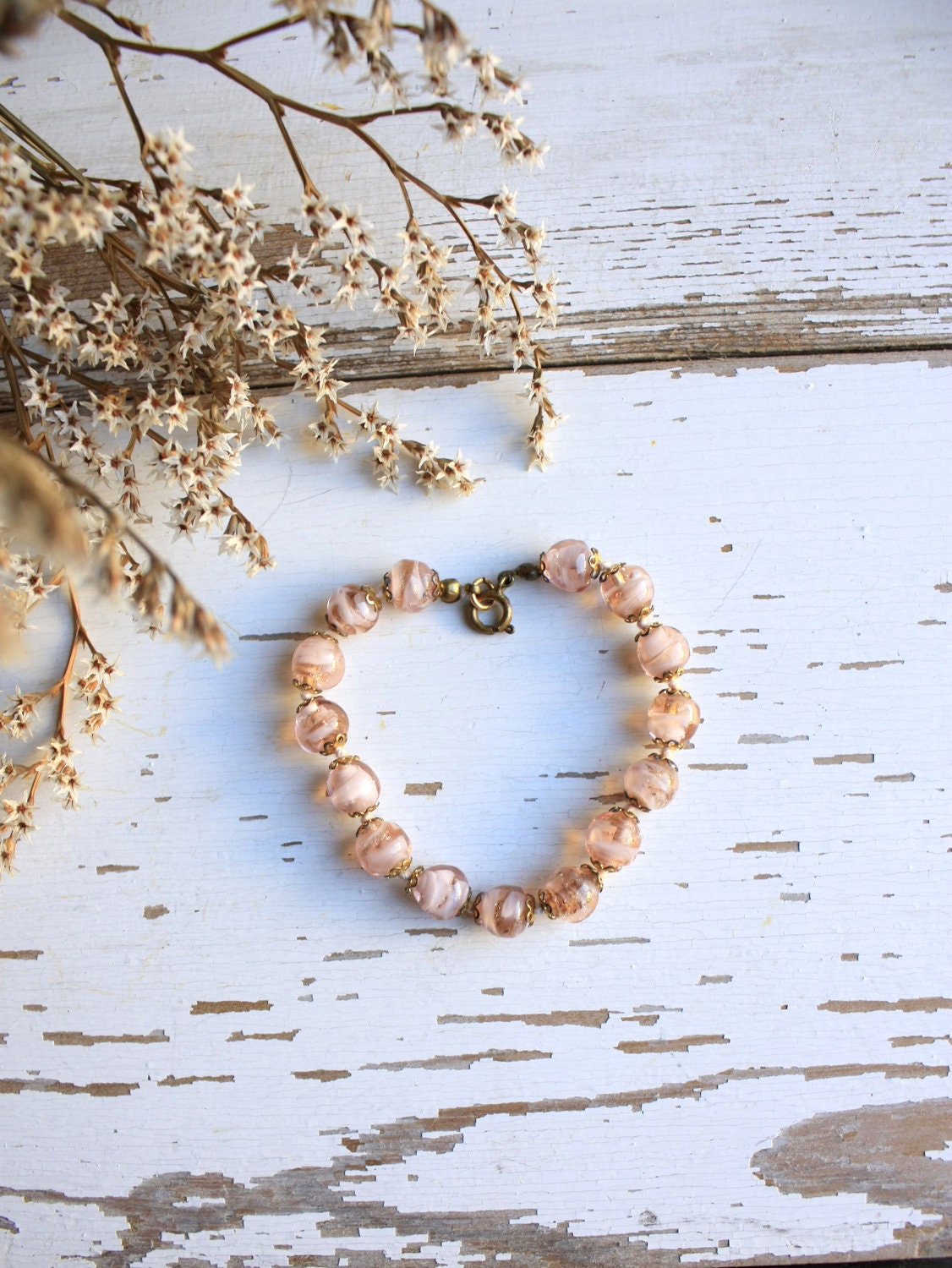 Vintage Pink and Gold Murano Glass Bracelet  Made in Italy  Venice
