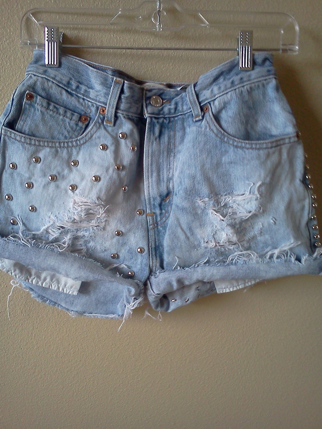 High Wasted Destroyed Studded Levi's Shorts
