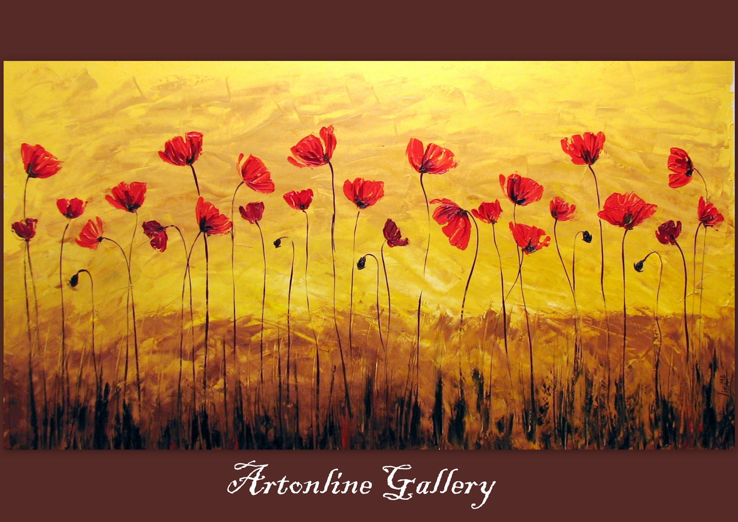 Canvas Print of Original Oil Painting - Poppy field 2 - Flower paintings, Huge 44 x 24