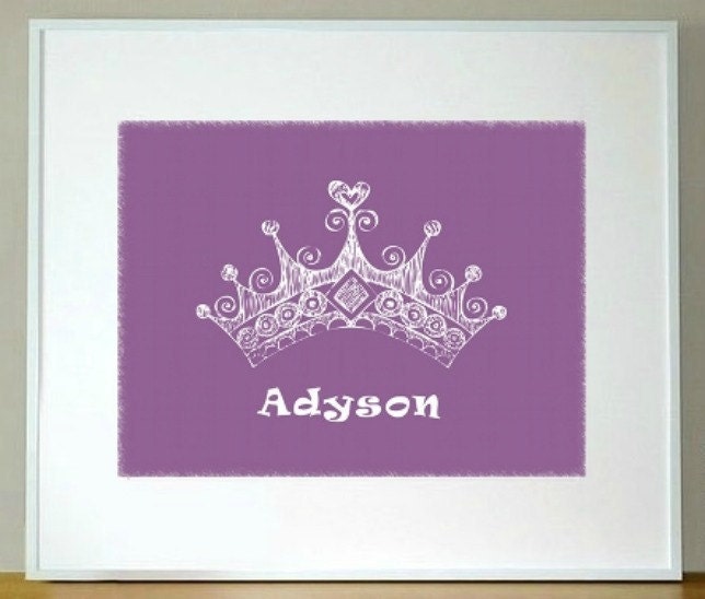 Girl's Princess Crown Personalized Print 5 x 7 children's art