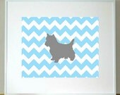 Yorkie Silhouette Dog Print 8 x 10 Yorkshire Terrier art blue