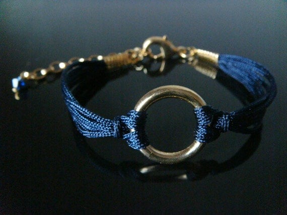 The Gable Collection Bracelet No.10 - Eternity Gold Ring Circle Navy Blue Cord