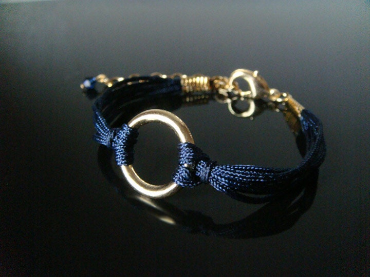 The Gable Collection Bracelet No.10 - Eternity Gold Ring Circle Navy Blue Cord