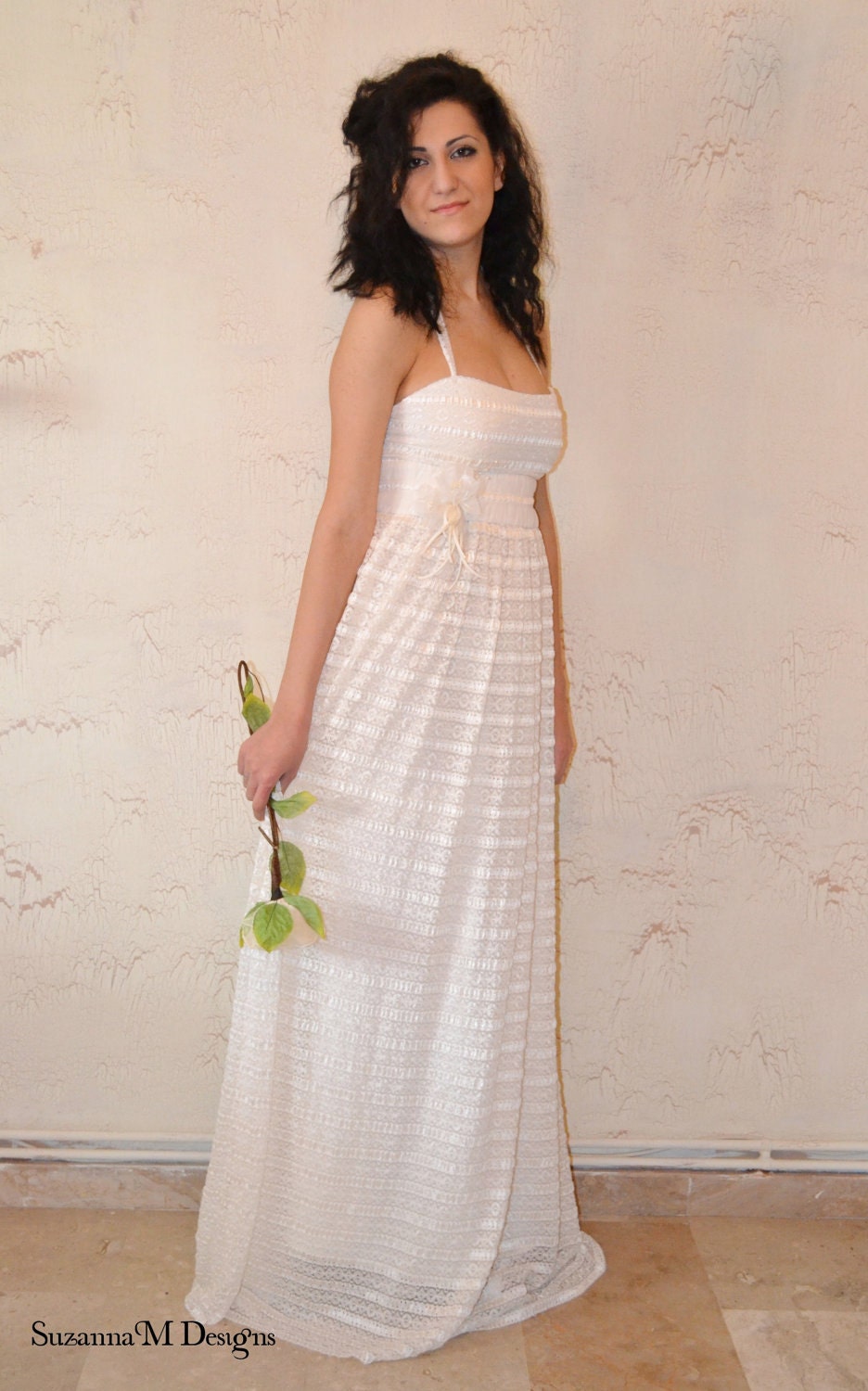 Lace Ivory Wedding Dress Gown Vintage Wedding Gown Maxi - Handmade Gown