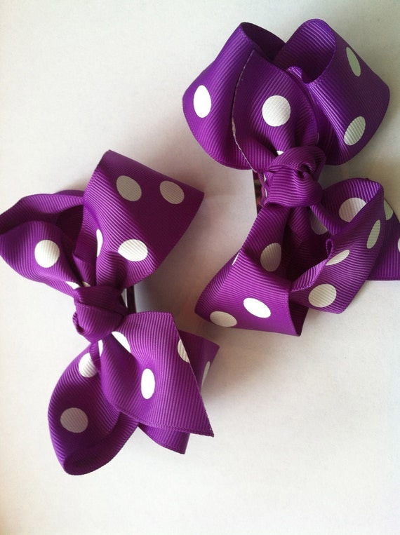 Hair Bow Clips Barrettes for Girls - Grape Purple Polka Dots