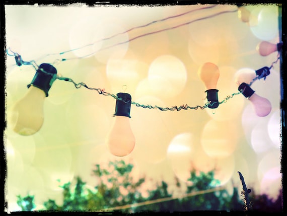 Pastel Lights . Electric Wire Party Lights Bulbs Retro String Lights . Industrial low tech sweet whimsical dreamy . fine art print 8x6