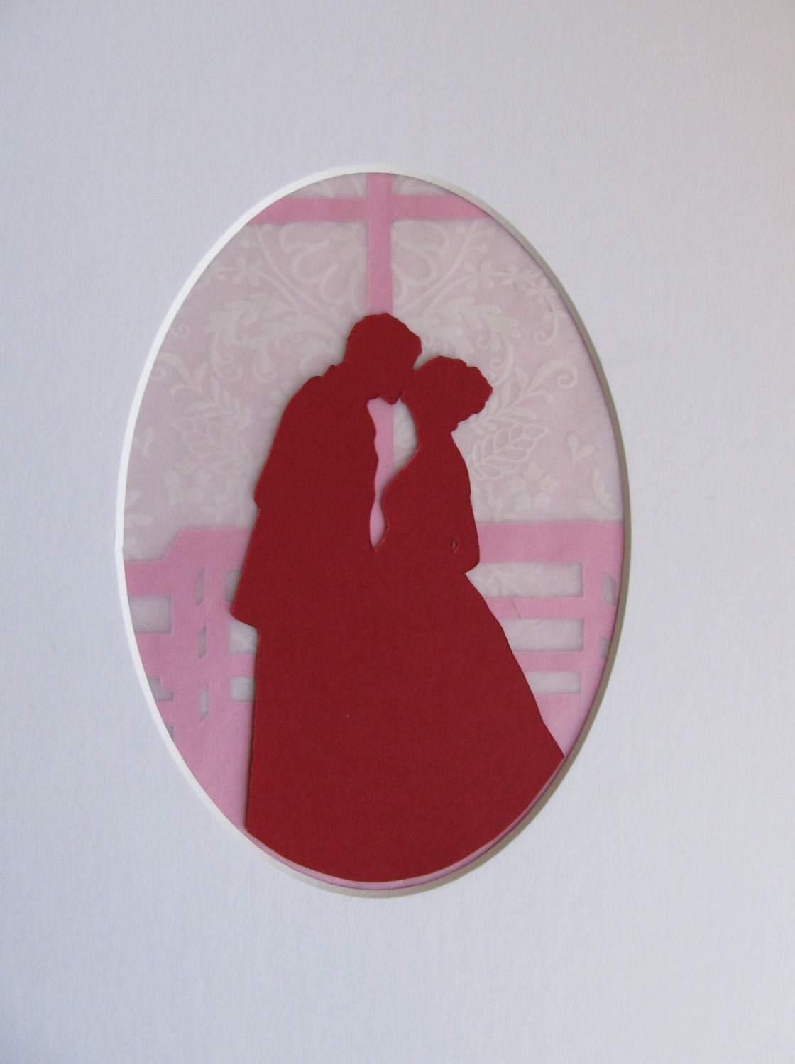 Sweethearts Custom Silhouette Portrait Papercut with Decorative Layered Background 11x14