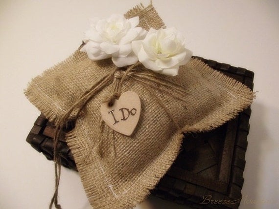 Wedding Ring Pillow Rustic Burlap Personalized