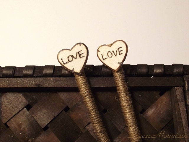 Wedding Guest Book Pen Personalized Wedding Decor Shabby Chic Wooden Heart LOVE set of 2 pens