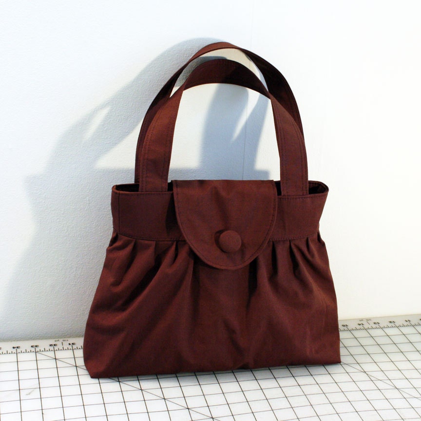 Pleated Handbag with Flap Closure in Chocolate Brown