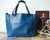 Large Leather Tote Bag - Shopper Bag - Handbag - Messenger Bag - Leather Briefcase - Ipad Bag - Leather Satchel in Vintage Sky Blue