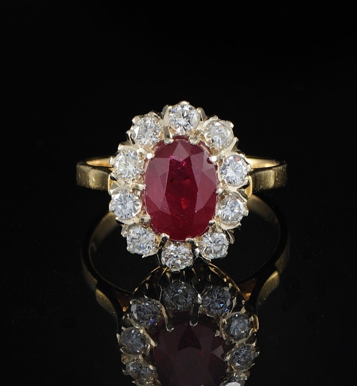 Antique ruby and diamond rare Russian ring