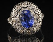 Very rare Natural no hear sapphire and diamond antique Edwardian ring