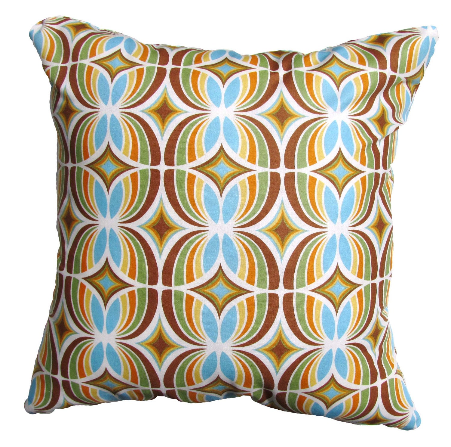 Andover Kaleidoscope Blue - Decorative Pillow Cover - Blue, Gold, Orange Cushion 16 x16