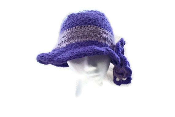 Womens Crochet Purple Flower Dress Fashion Hat Orchid Cloche Church Hat, Womens dress Hat, Derby Hat, Ladies Fashion Hat, Church Hat