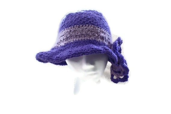 Womens Crochet Purple Flower Dress Fashion Hat Orchid Cloche Church Hat, Womens dress Hat, Derby Hat, Ladies Fashion Hat, Church Hat