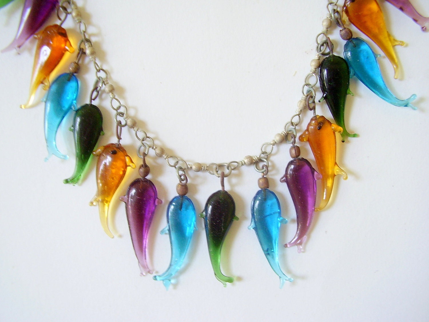 Mid Century Modern Italian Hand Blown Glass Fish Necklace