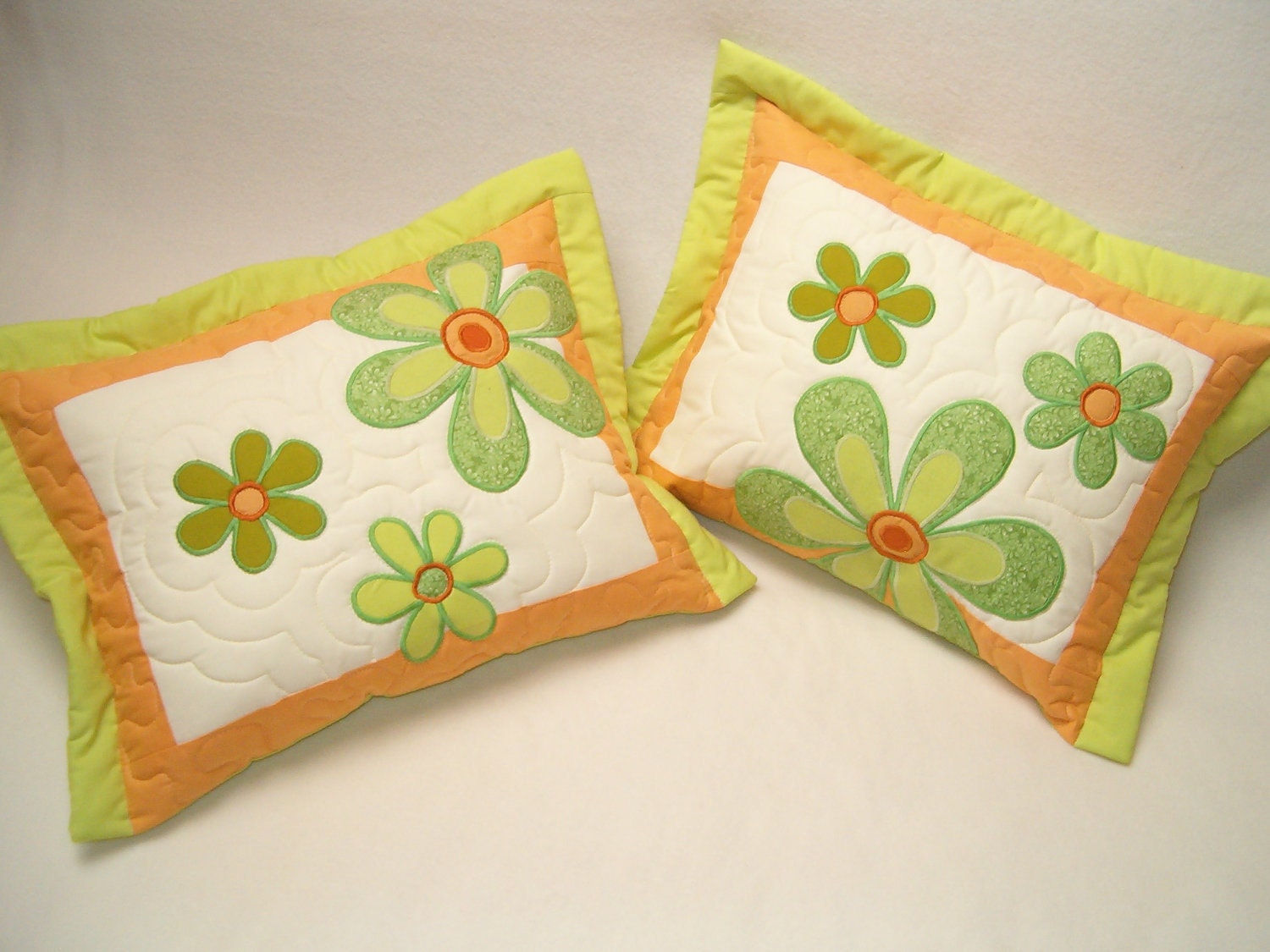 FLOWER PILLOWS - Home Decor-  Quilt Pillow (ready to ship)  HET  -green-yellow-