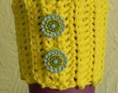 Summer time bright yellow double flowered coffee or can cozy-Reusable-FREE SHIPPING