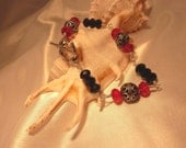 Bali Sterling Silver, Red and Black Swarovski Crystals, Handmade Wire Wrapped Bracelet, Matching Necklace and Earrings Available