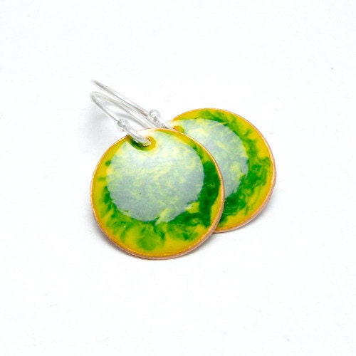 Colorful Circles - enamel earrings - yellow and green mix