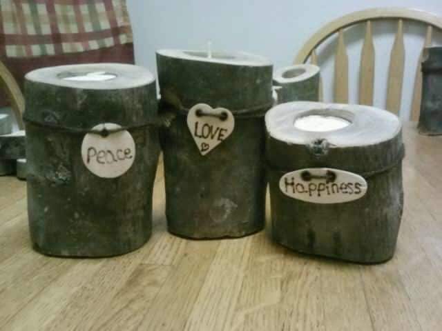 Rustic Wedding Centerpiece, Log Tealight Candle Holders, Rustic, Centerpiece, Peace, Love, Happiness