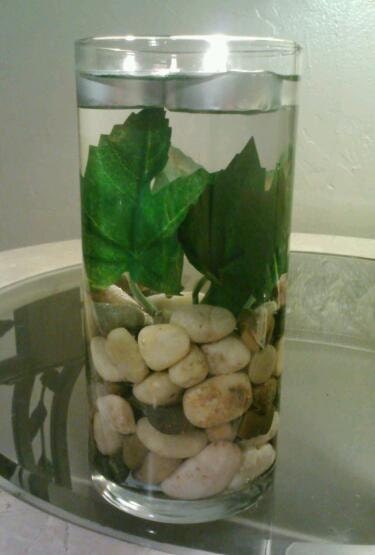 Wedding Centerpiece, Glass Vase, Tealight Candle Holders with Rocks, Plants, Floating Candles