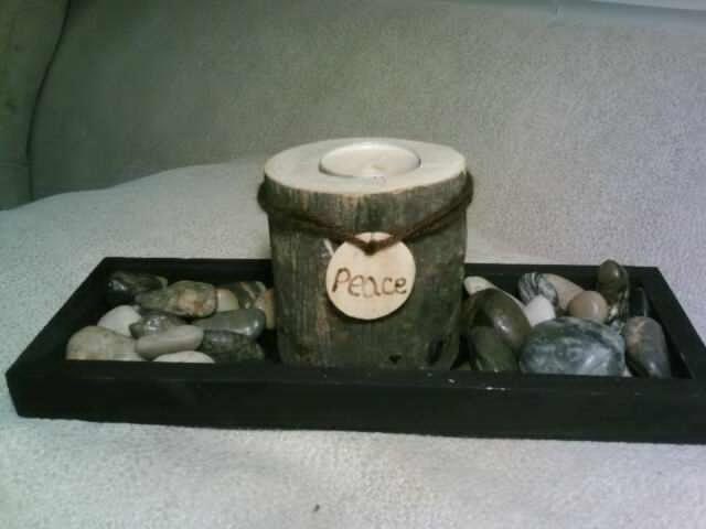 Rustic Wedding Centerpiece, Peace Log Tealight Candle Holder, Centerpiece.