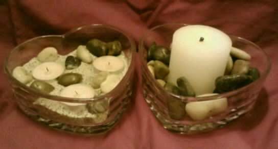 Wedding Centerpiece, Beach Wedding, Rustic Wedding,Glass Candle Holder, Heart Tealight, Rock and Sand,