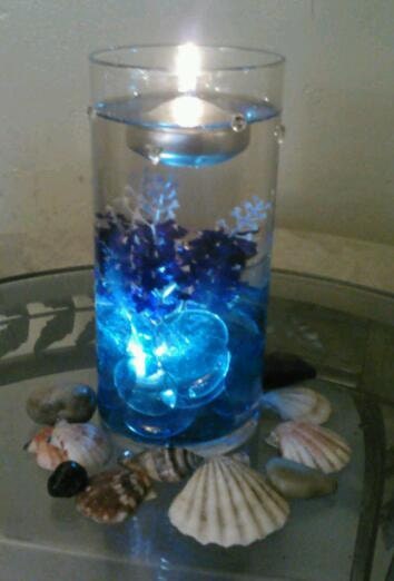 Blue and Purple Wedding Centerpiece, Glass Vase, Special Occasion, Floating Candle, Underwater Light