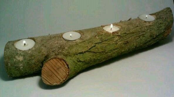 Log Candle Holder, Centerpiece, Rustic Decor, Tealight, Nature