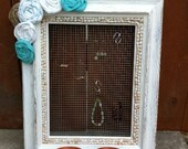 jewelry Organizer with seashells and fabric flower